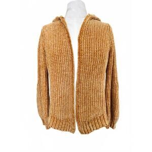 Derek Heart Cardigan Sweater Hood Open Front Long Sleeves Mustard Medium
